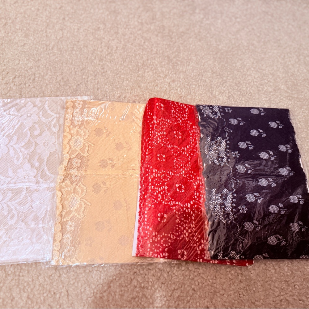 Elegant Lace Fabric Set in Black, Gold, Red, and white